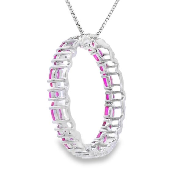 Created Ruby Circle Infinity Pendant Necklace 18 inch 925 Sterling Silver - Picture 2 of 2